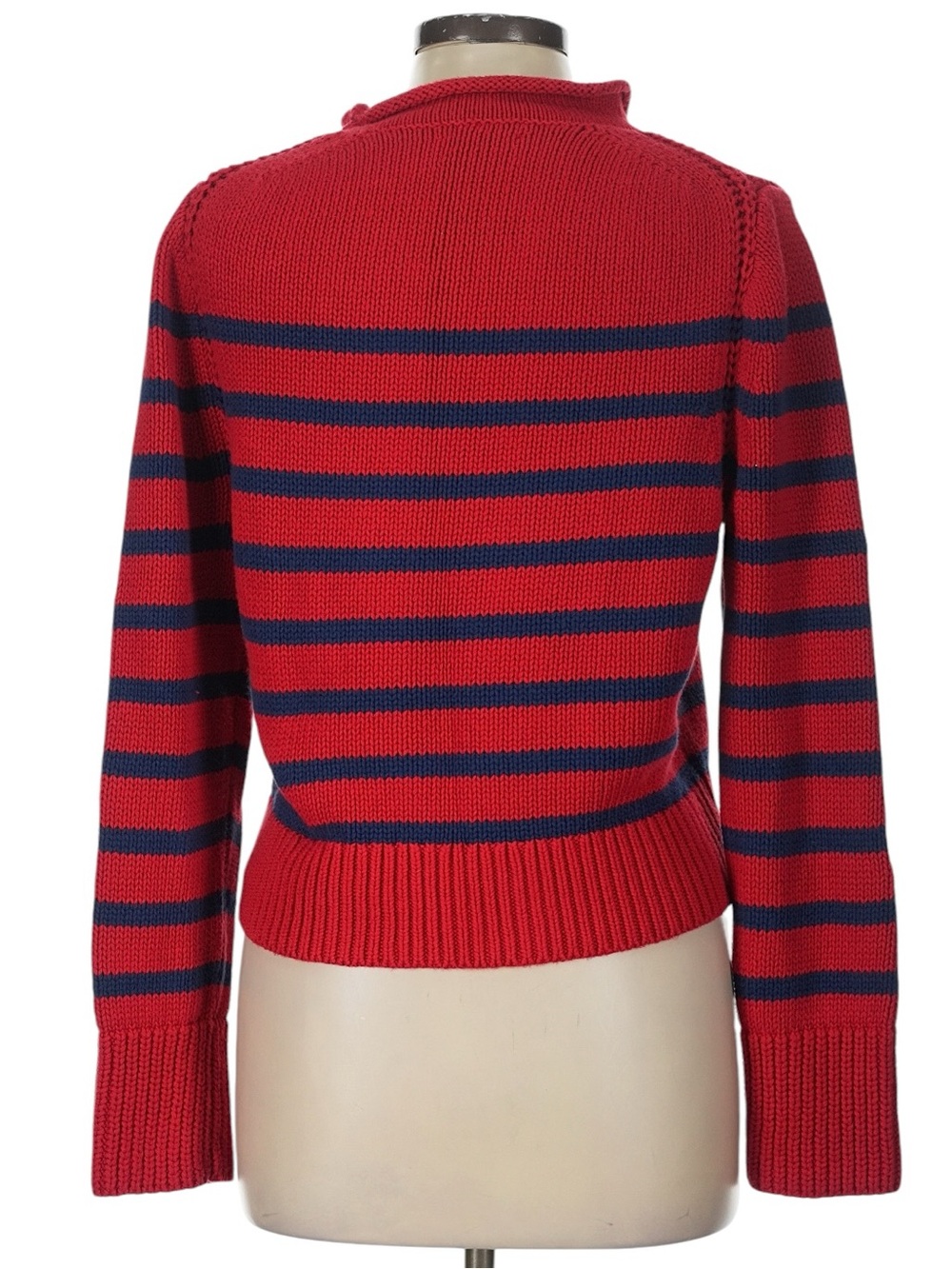 J. Crew Cotton Rollneck Sweater L Blue White Stripes Summer Preppy 4th of July - Picture 2 of 7